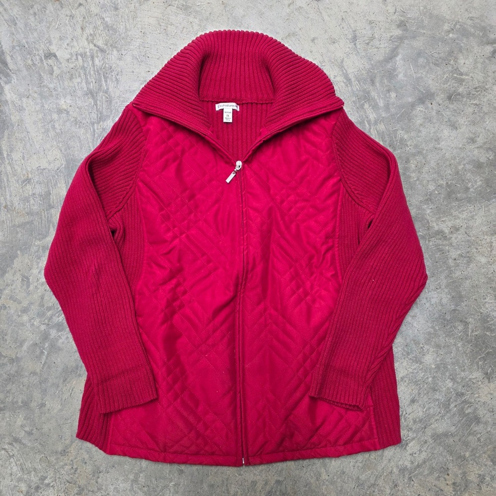 Crofts & Barrow‎ Quilted Knit Full Zip Jacket Crimson Red Womens 1X
